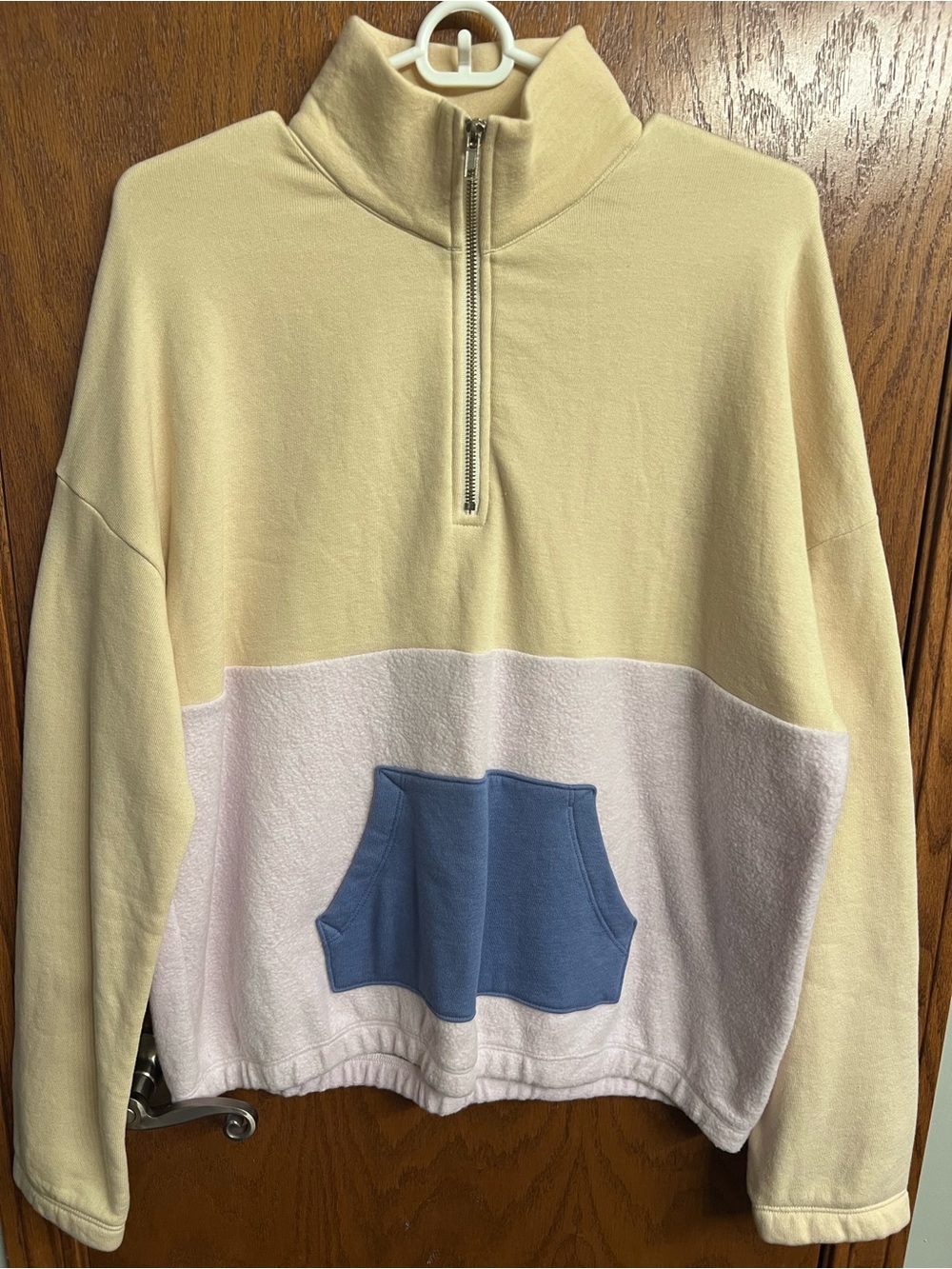 Wildfox Half-Zip Pullover - Cream, Light Pink & Blue Pocket